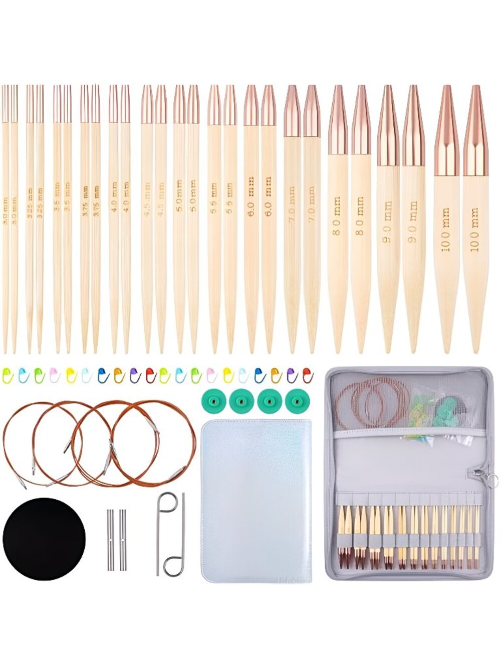 Bamboo Circular Knitting Needles Set,13 Pairs Interchangeable Knitting